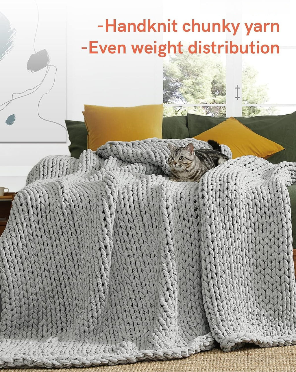 40"x50" 10lbs Light Grey Chunky Knit Weighted Blanket