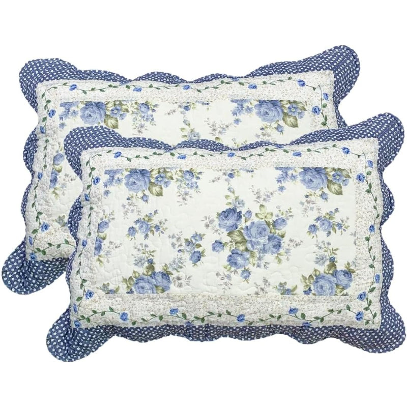 2-Pack Blue Floral Patchwork Quilted Pillow Shams 20"x28"