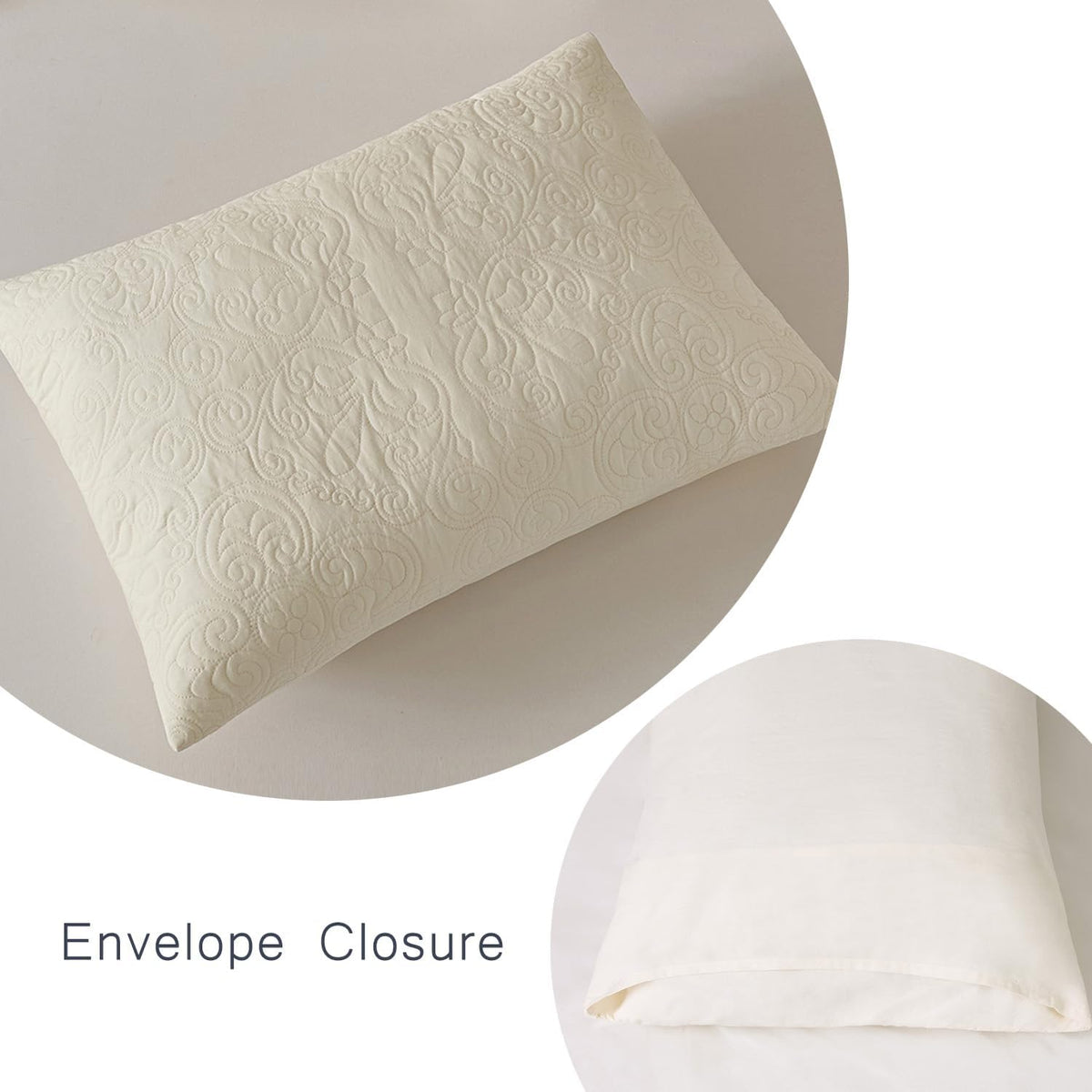 2-Pack Ivory Damask Medallion Quilted Pillow Shams