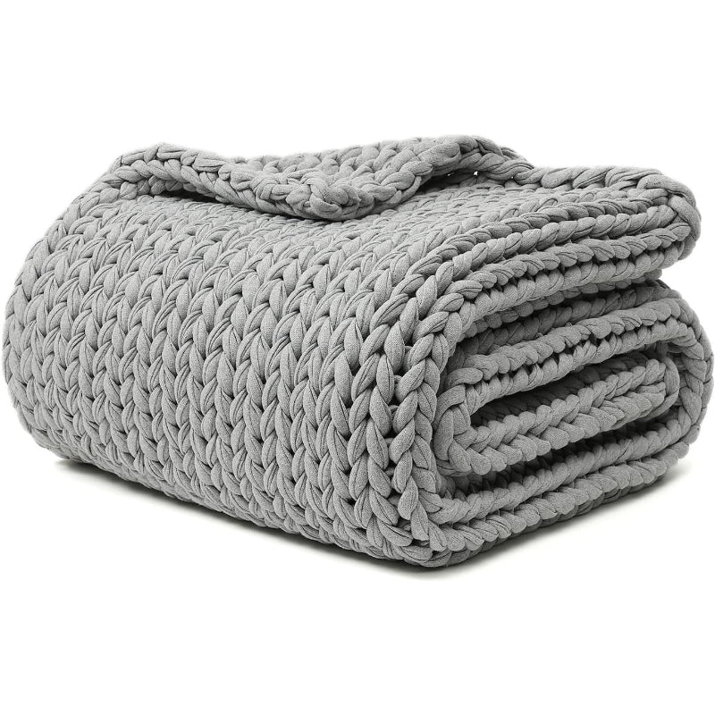 40"x50" 10lbs Light Grey Chunky Knit Weighted Blanket