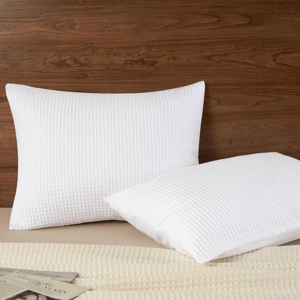 20"x26" White Cotton Waffle Pillow Sham