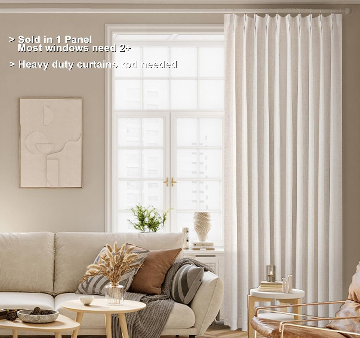 60"×102" Linen Blend Pinch Pleat Blackout Curtain
