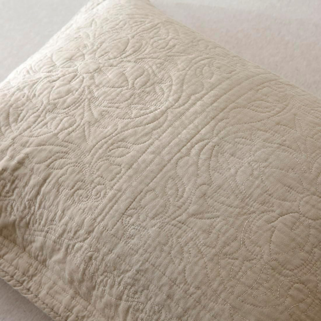 Khaki Taupe Cotton Quilted Floral Pillow Sham