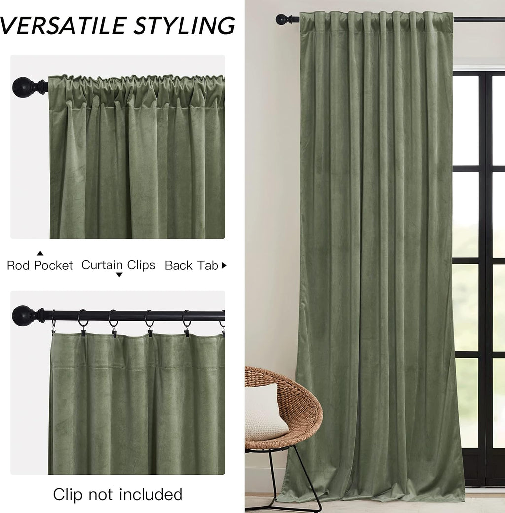 84" Sage Green Velvet Curtains