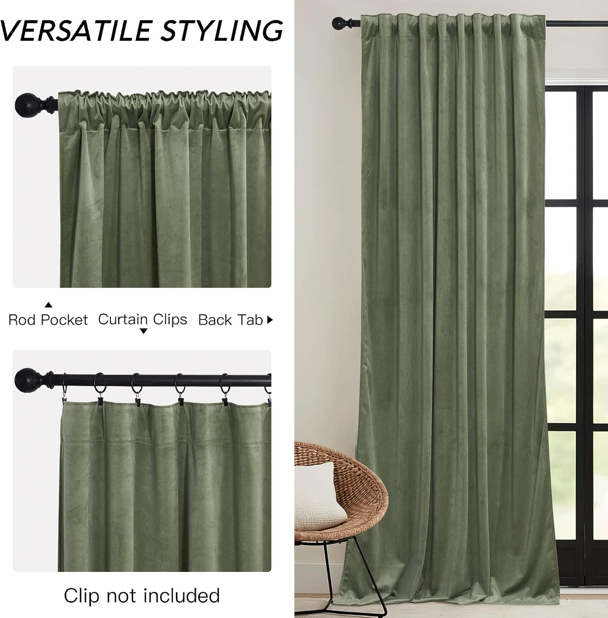 84" Sage Green Velvet Curtains