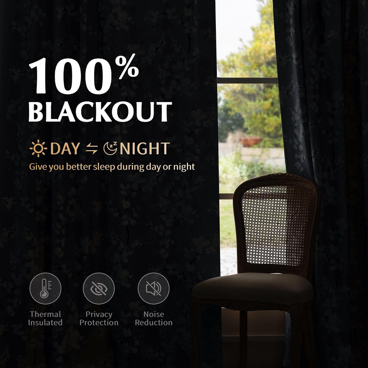 84" Blue Floral Blackout Curtains, 2 Panels