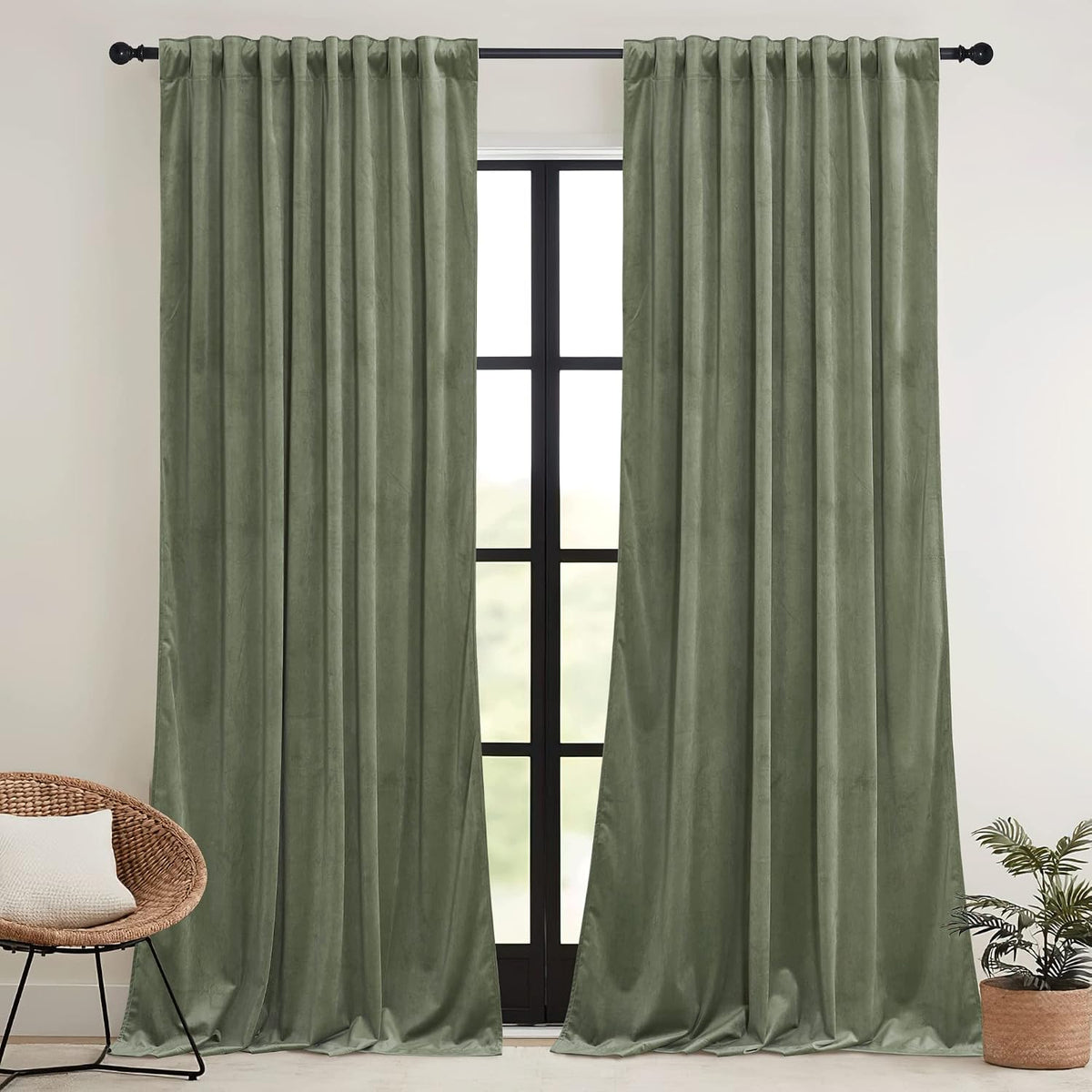 84" Sage Green Velvet Curtains