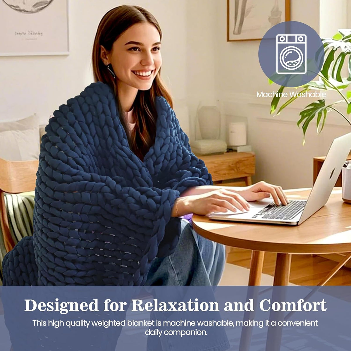 48"x72" 12lbs Blue Chunky Knit Weighted Blanket