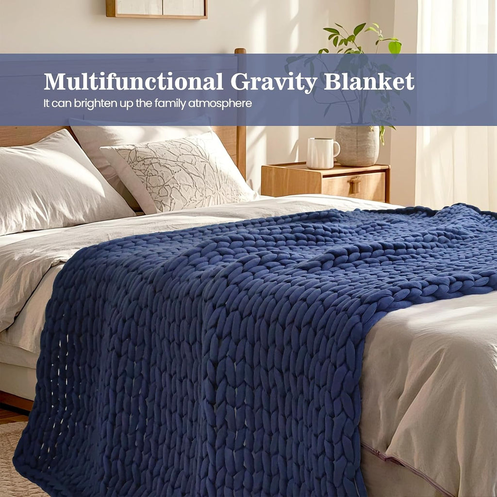 48"x72" 12lbs Blue Chunky Knit Weighted Blanket