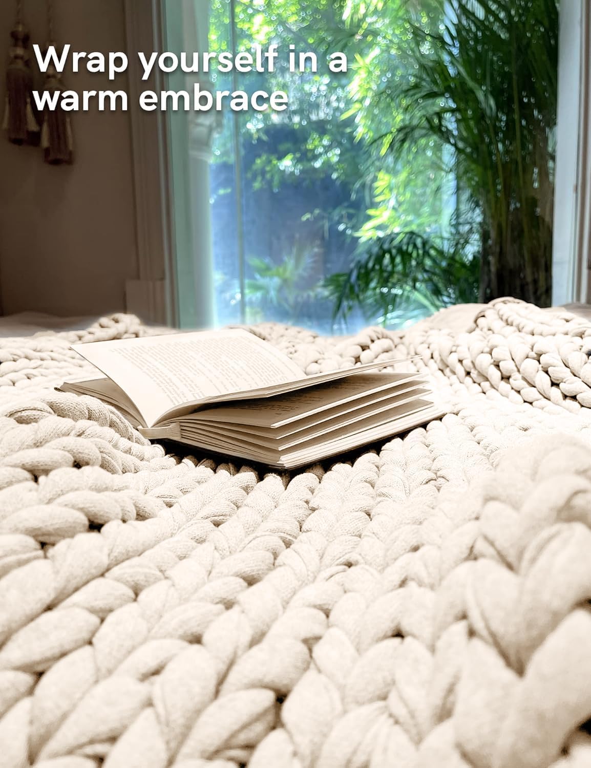 43"x50" 10lbs Cream Chunky Knit Weighted Blanket