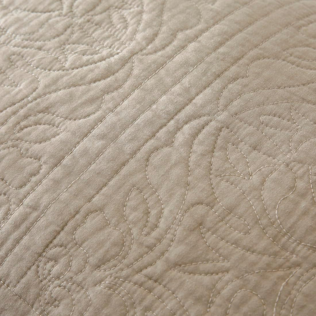 Khaki Taupe Cotton Quilted Floral Pillow Sham