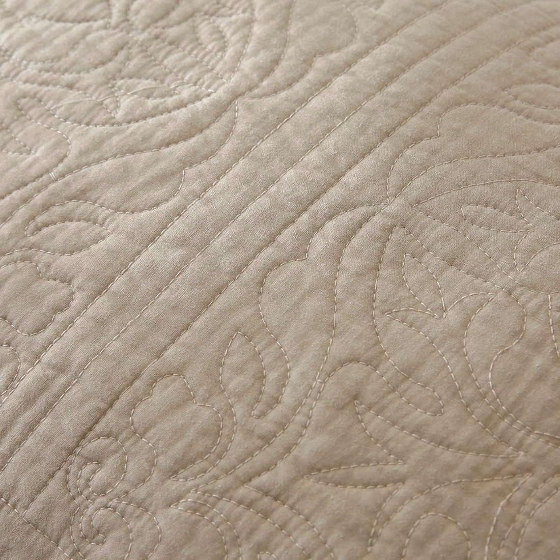 Khaki Taupe Cotton Quilted Floral Pillow Sham