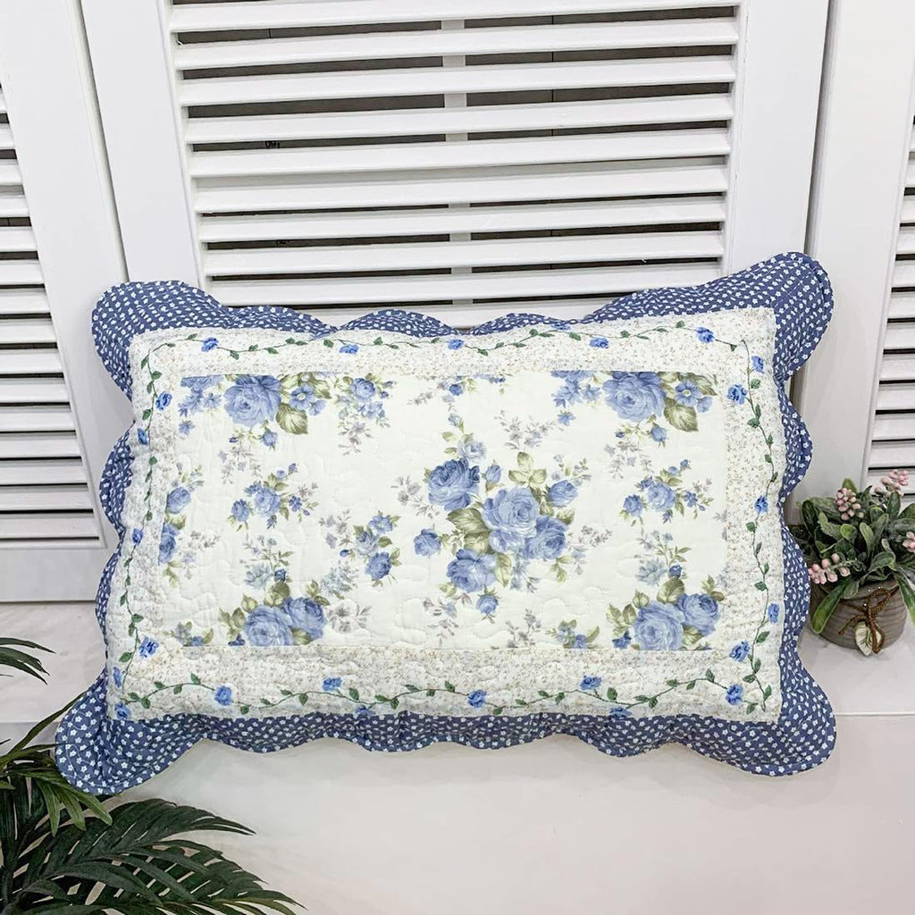2-Pack Blue Floral Patchwork Quilted Pillow Shams 20"x28"