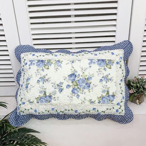2-Pack Blue Floral Patchwork Quilted Pillow Shams 20"x28"