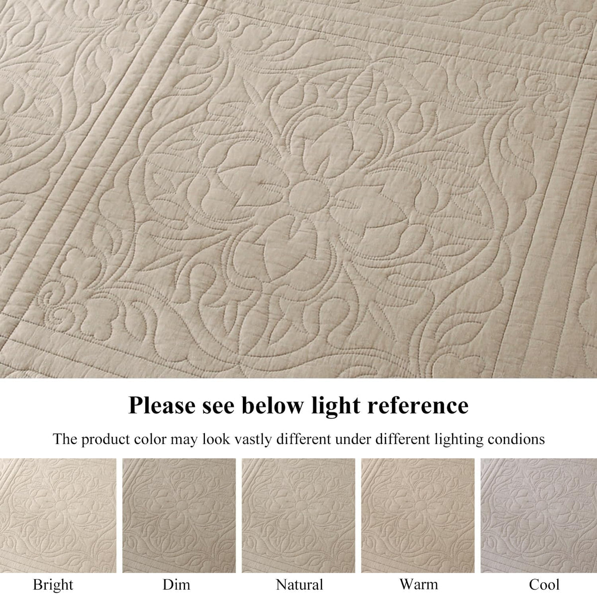 Khaki Taupe Cotton Quilted Floral Pillow Sham