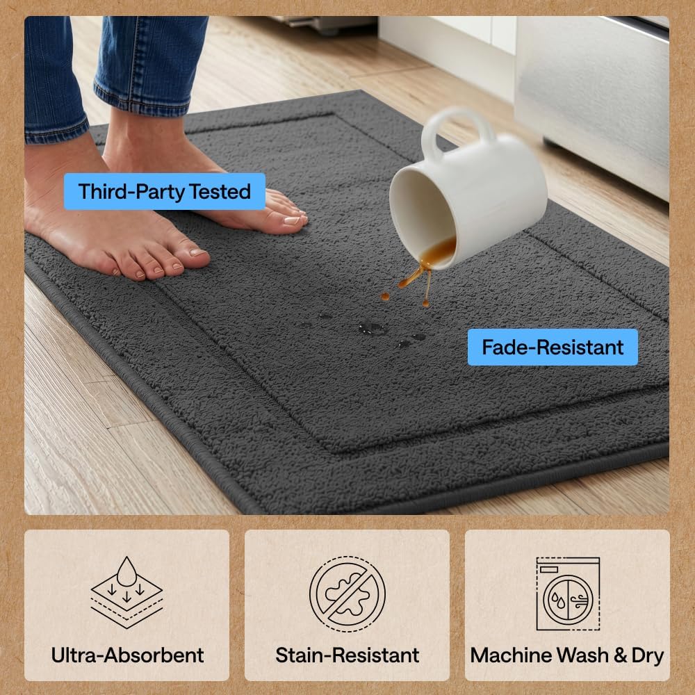 30"x20"+24"x20" Gray Kitchen Rug Set
