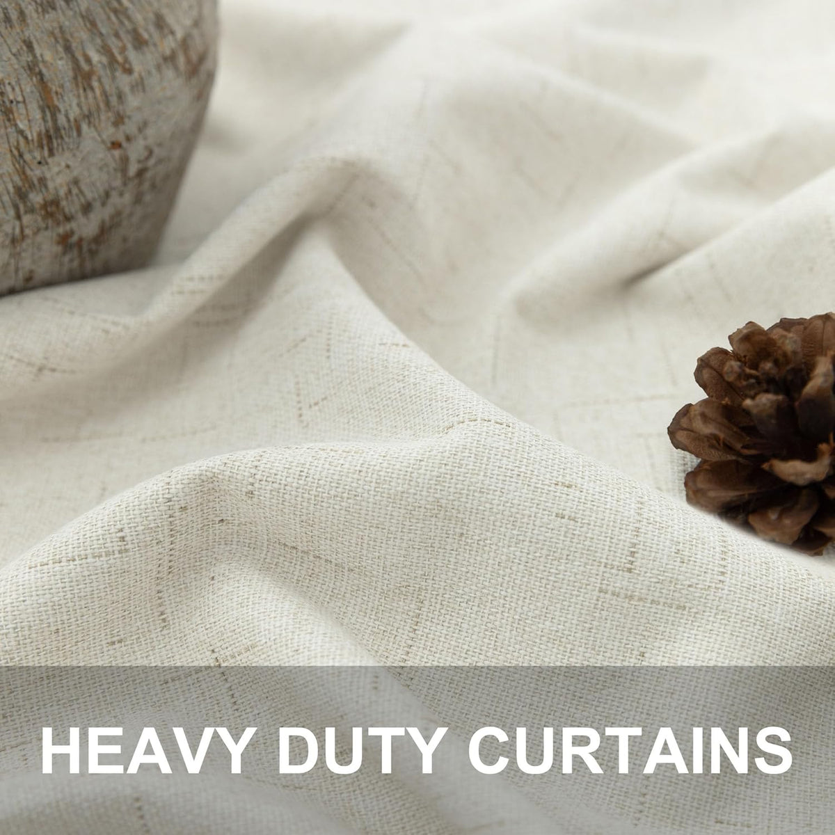 84" Cream Linen Blackout Curtains, 2 Panels