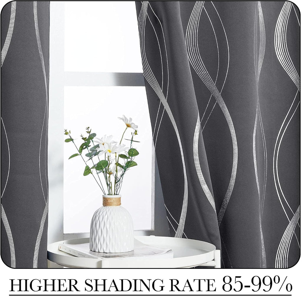 52"×84" Grey Striped Blackout Curtains