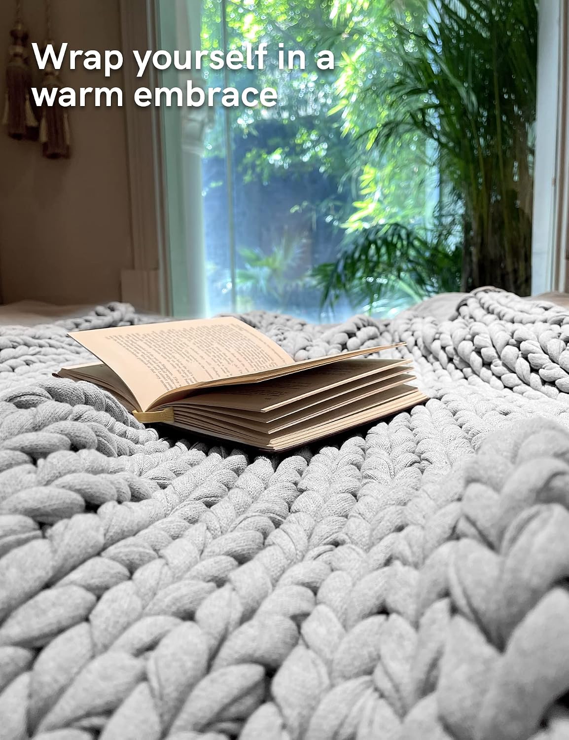 40"x50" 10lbs Light Grey Chunky Knit Weighted Blanket