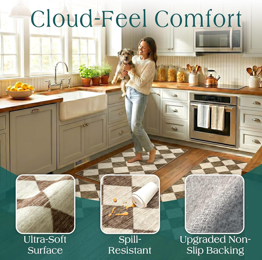 3-Pack Non-Slip Washable Kitchen Rug Set