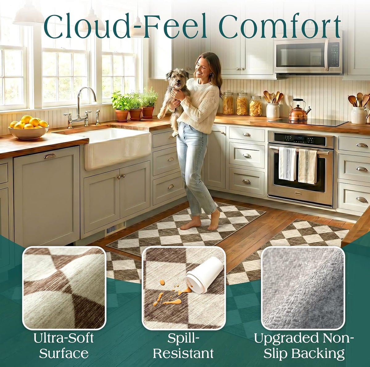 3-Pack Non-Slip Washable Kitchen Rug Set