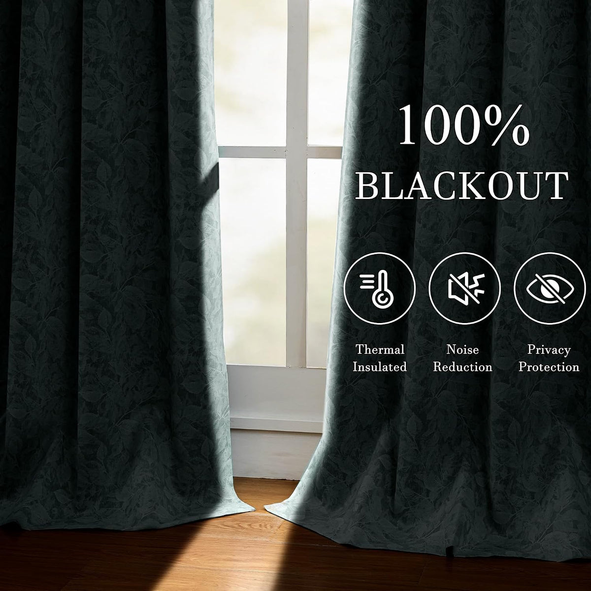 84" Aqua Floral Blackout Curtains, 2 Panels