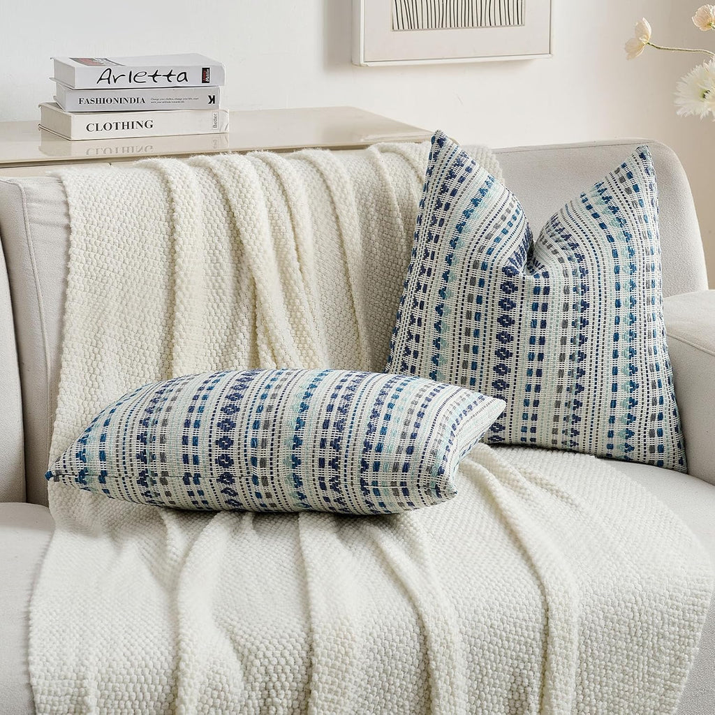 2-Pack Blue Grey Boho Pillow Covers 12"x20"