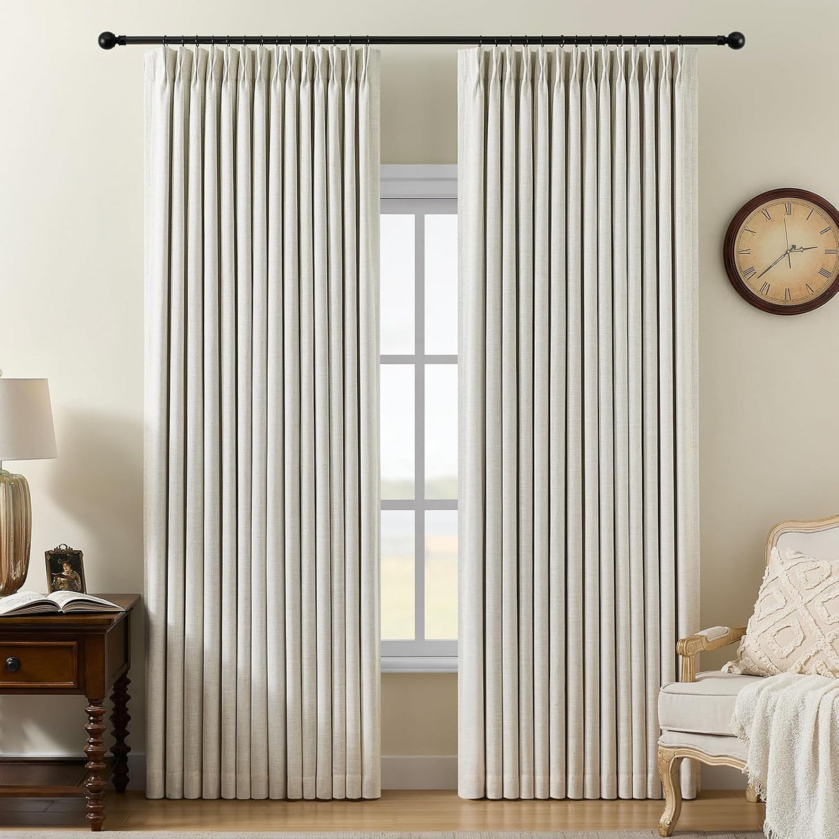 95" Pinch Pleated Linen Blackout Curtains