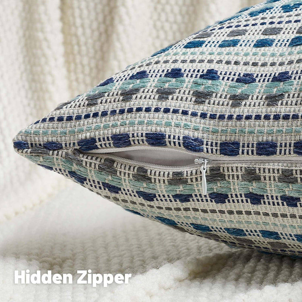 2-Pack Blue Grey Boho Pillow Covers 12"x20"