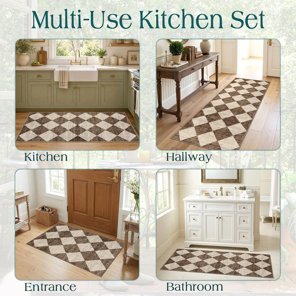 3-Pack Non-Slip Washable Kitchen Rug Set