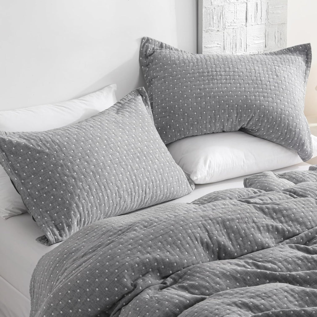 2-Pack Grey Geometric Muslin Pillow Shams 20"x36"