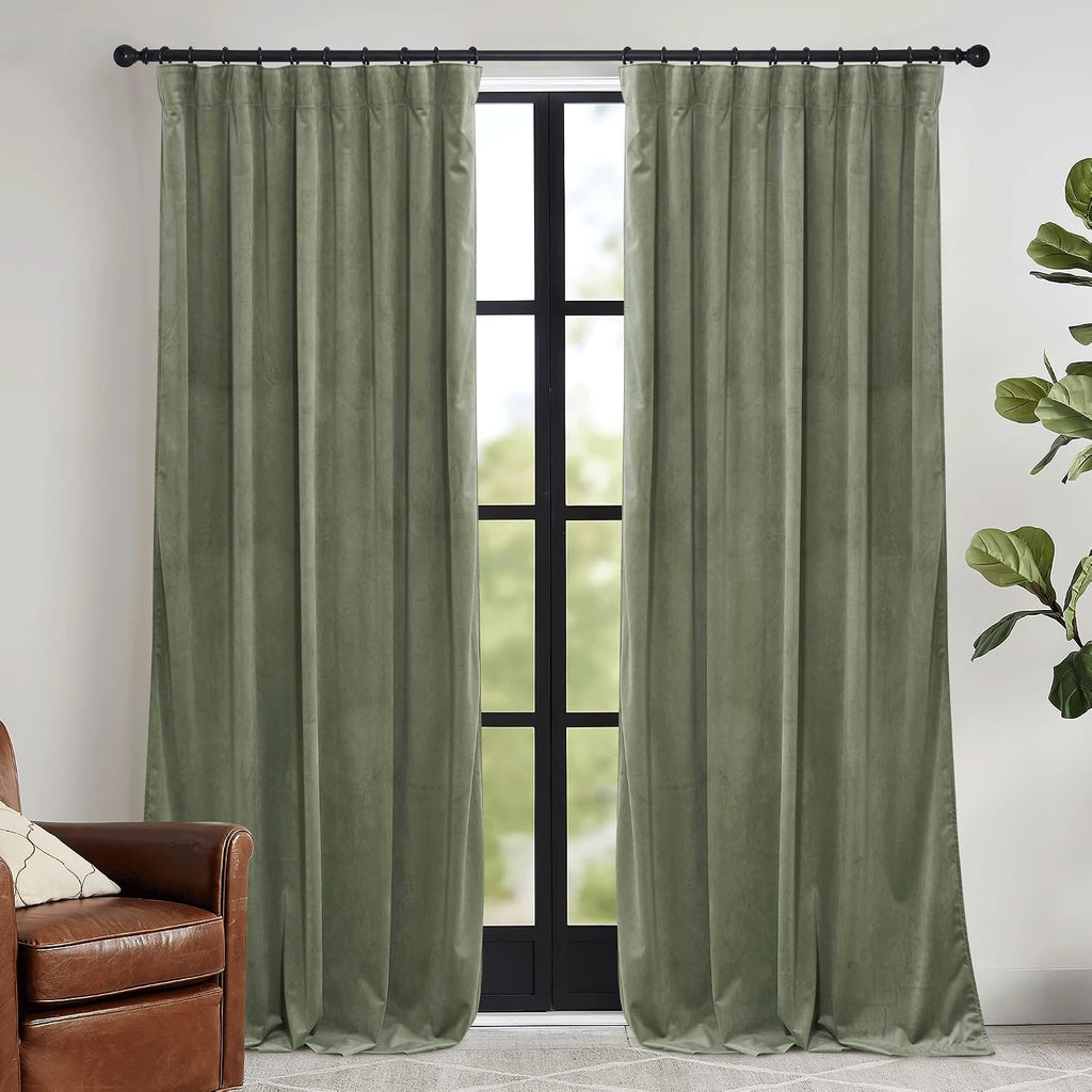 84" Sage Green Velvet Curtains