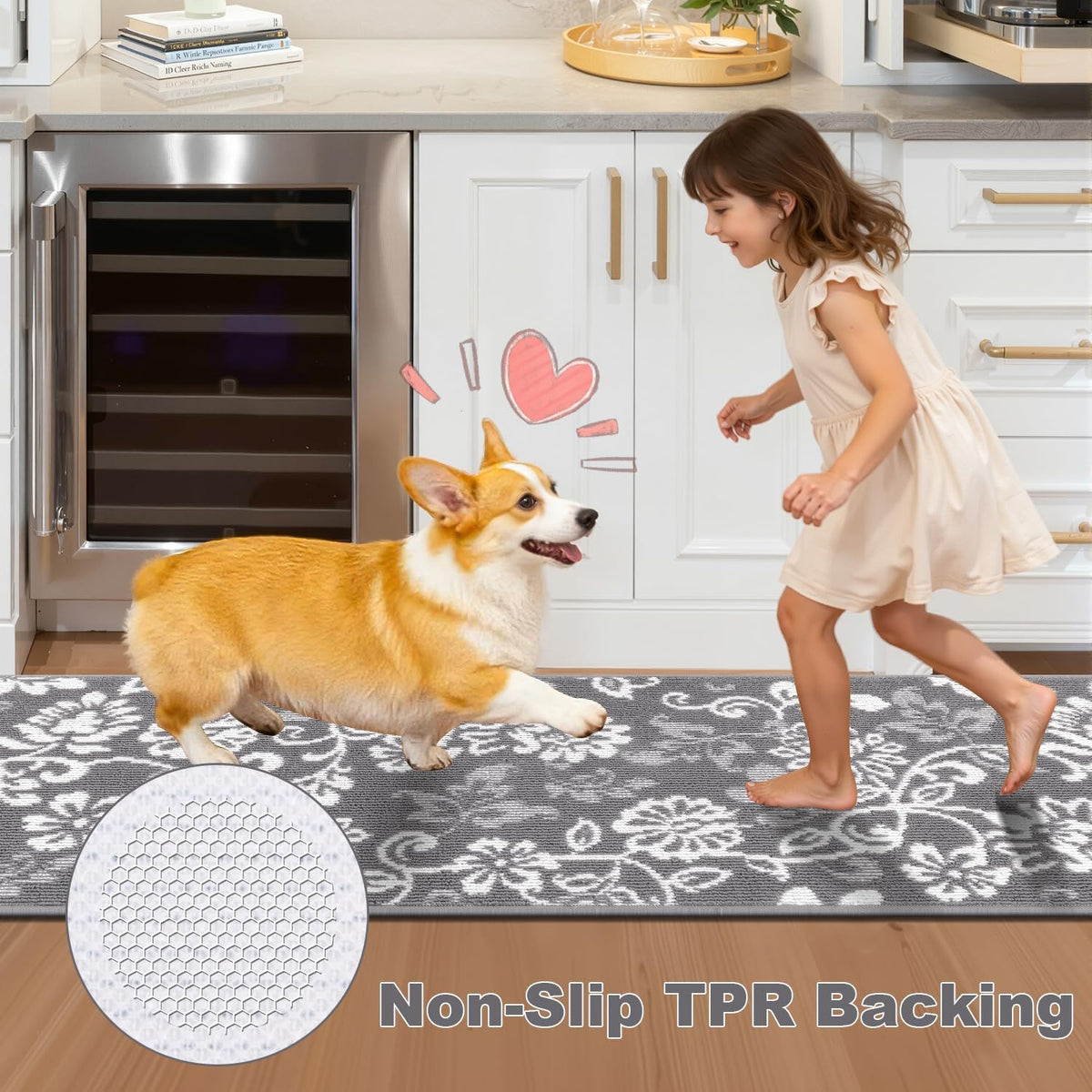 3-Pack Grey Boho Non-Slip Kitchen Rug Set