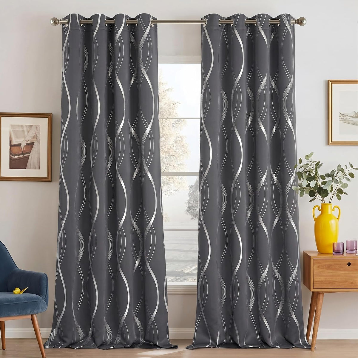 52"×84" Grey Striped Blackout Curtains