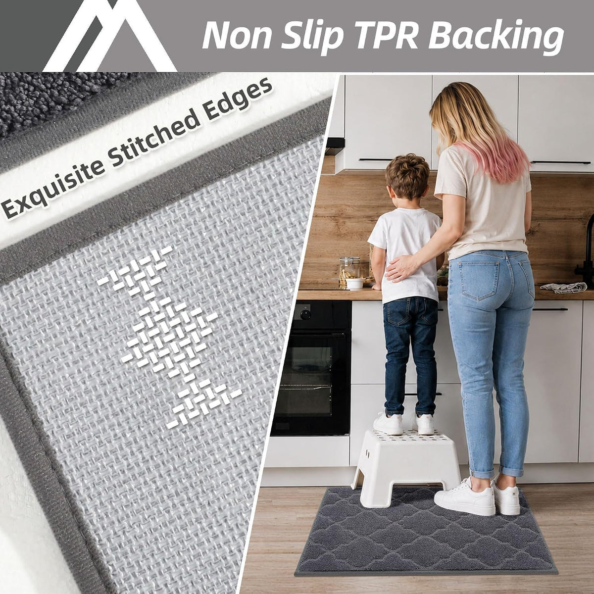 20"x32" Dark Grey Non-Slip Washable Kitchen Rug