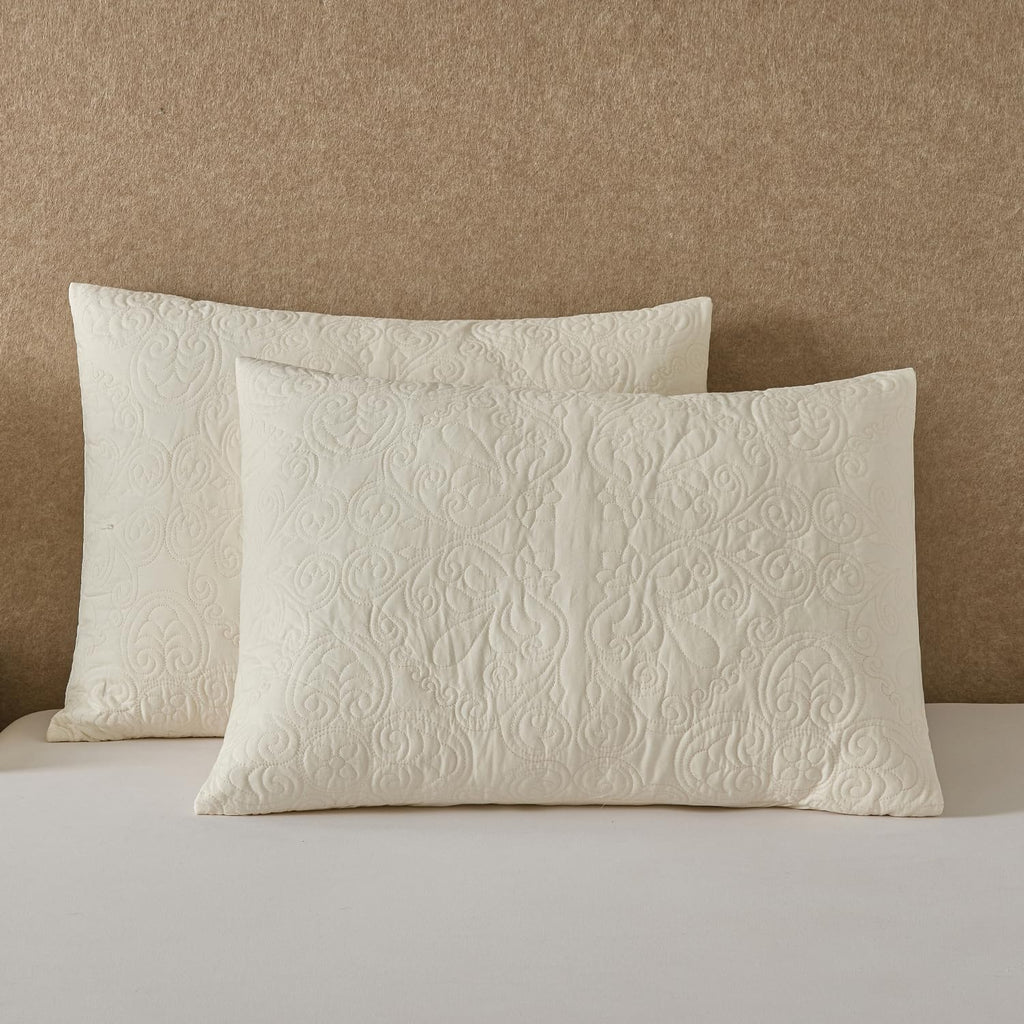 2-Pack Ivory Damask Medallion Quilted Pillow Shams