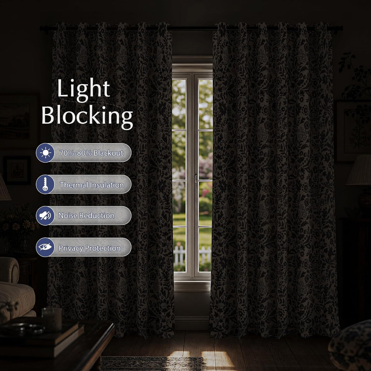 52"×84" Navy Grommet Blackout Curtains, 2 Panels