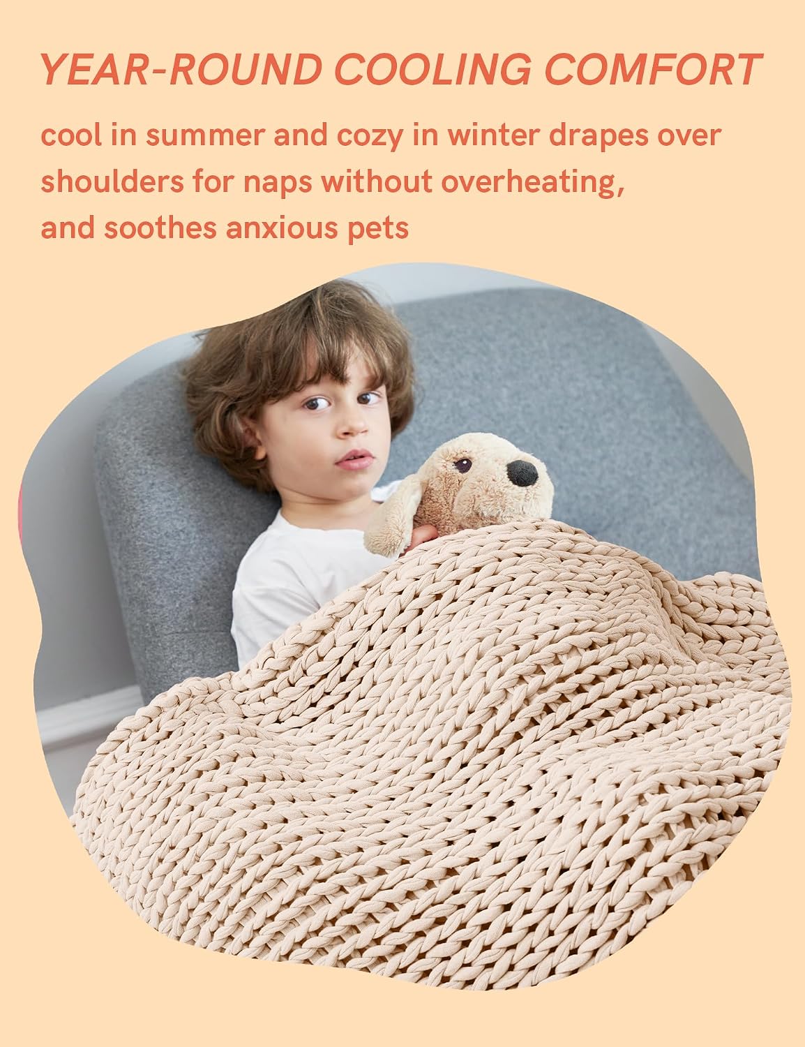 25"x35" 3lbs Cream Chunky Knit Weighted Lap Blanket