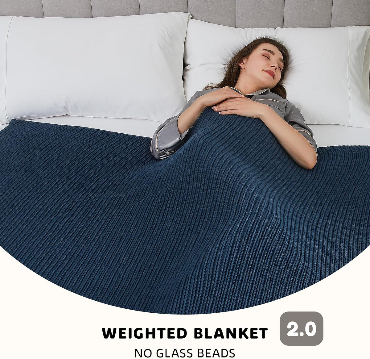 50"x60" 7lbs Navy Chunky Knit Weighted Blanket