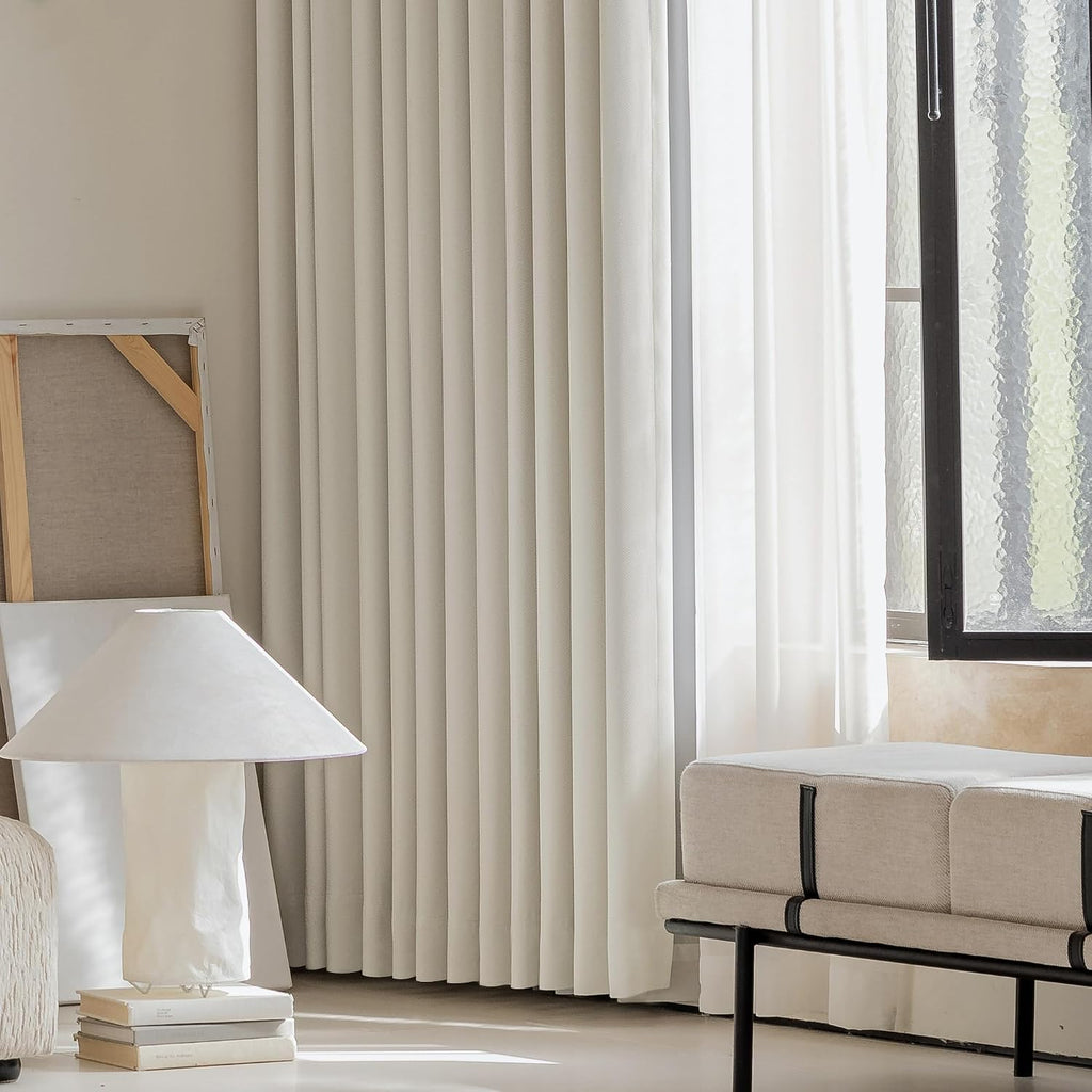 84" Beige Blackout Curtains, 2 Panels