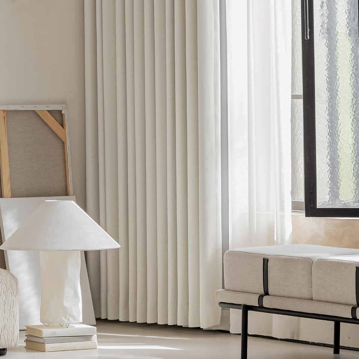 84" Beige Blackout Curtains, 2 Panels