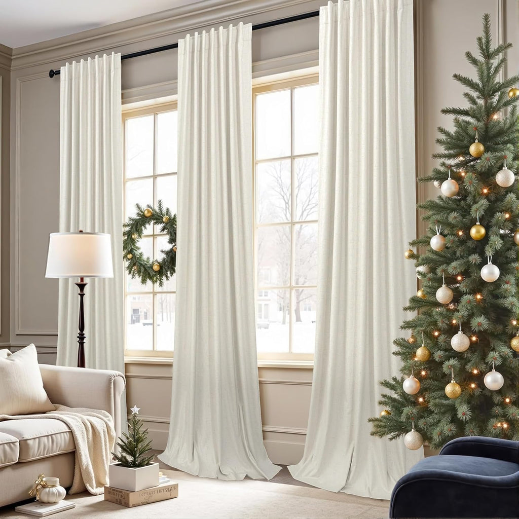 84" Cream Linen Blackout Curtains, 2 Panels