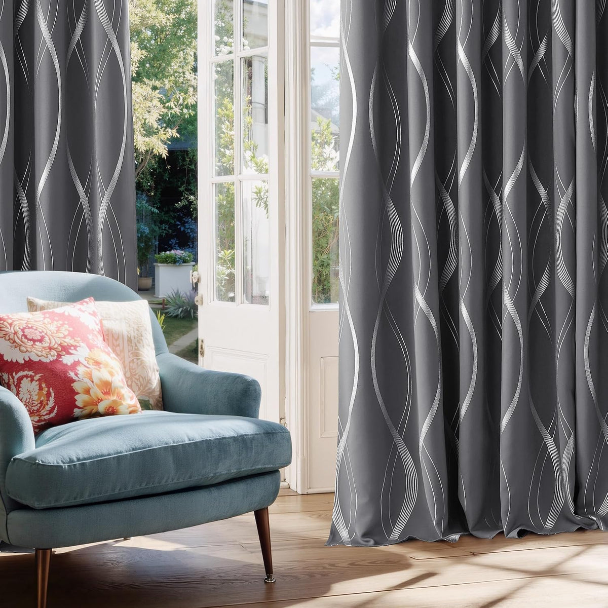 52"×84" Grey Striped Blackout Curtains