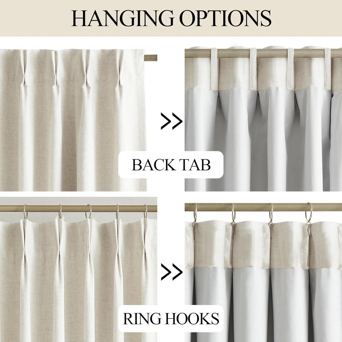 60"×102" Linen Blend Pinch Pleat Blackout Curtain