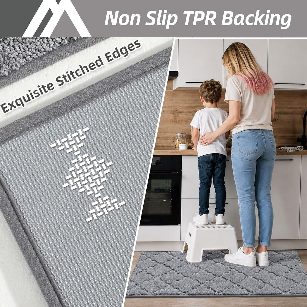 2-Pack Grey Non Slip Kitchen Rugs