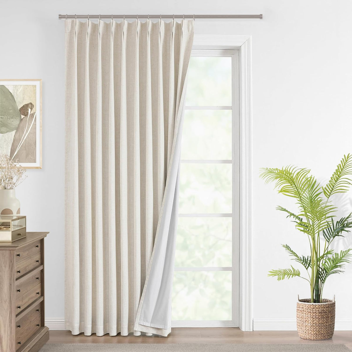 60"×102" Linen Blend Pinch Pleat Blackout Curtain