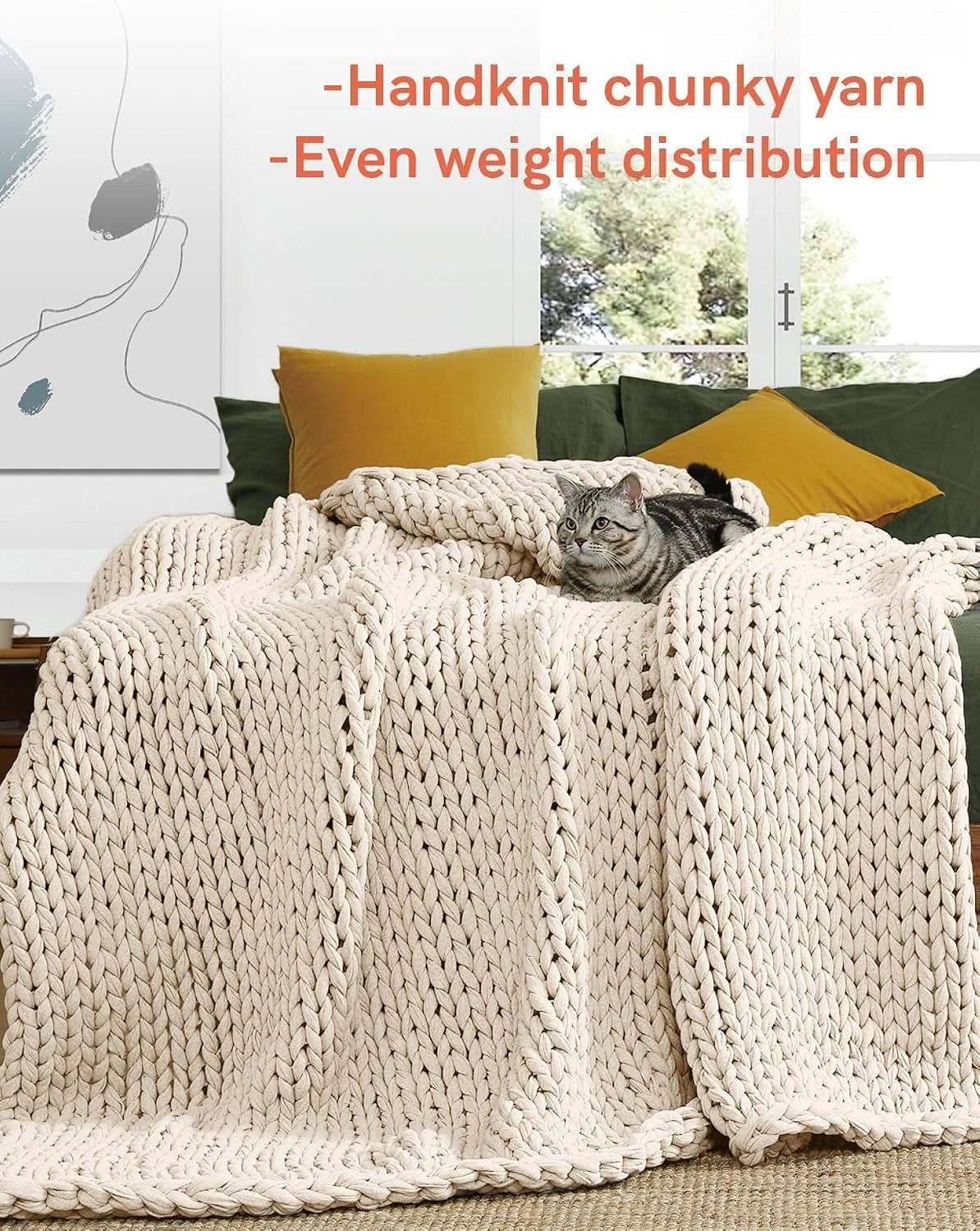 43"x50" 10lbs Cream Chunky Knit Weighted Blanket