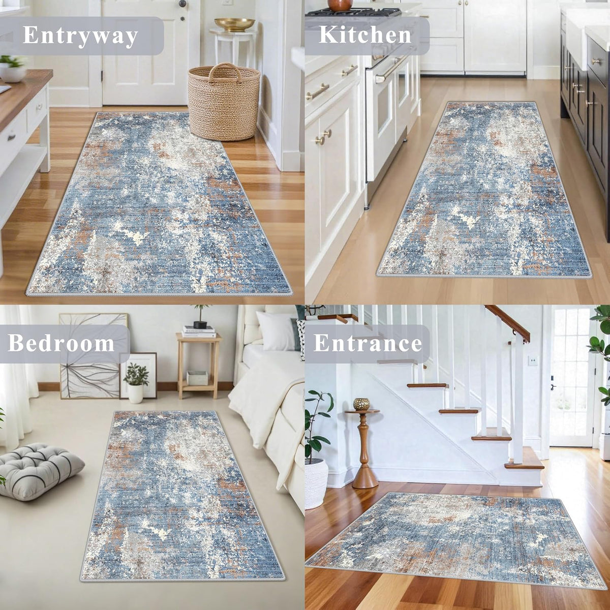 3'x5' Blue Rust Washable Non-Slip Area Rug