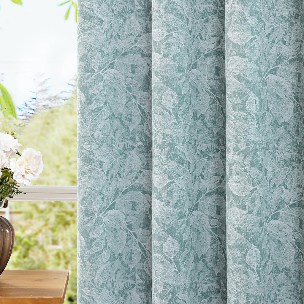 84" Aqua Floral Blackout Curtains, 2 Panels