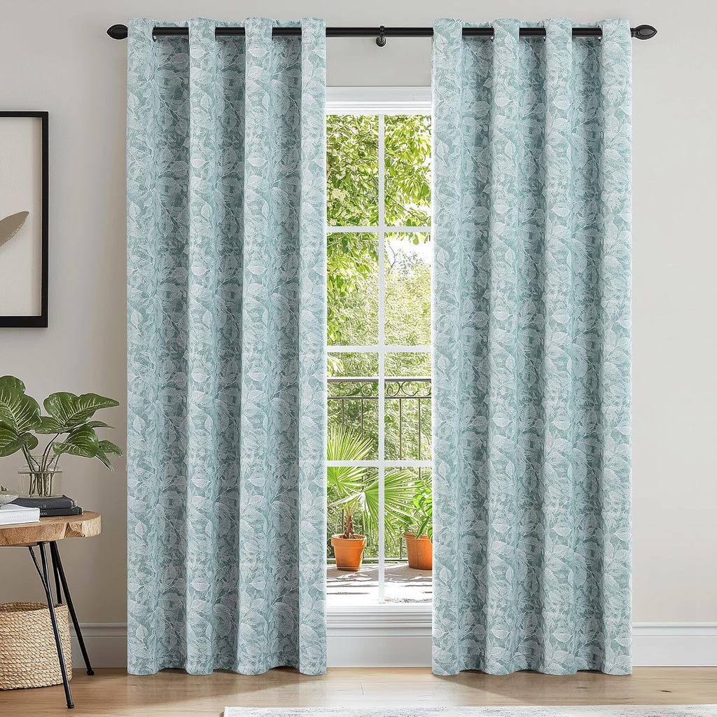 84" Aqua Floral Blackout Curtains, 2 Panels